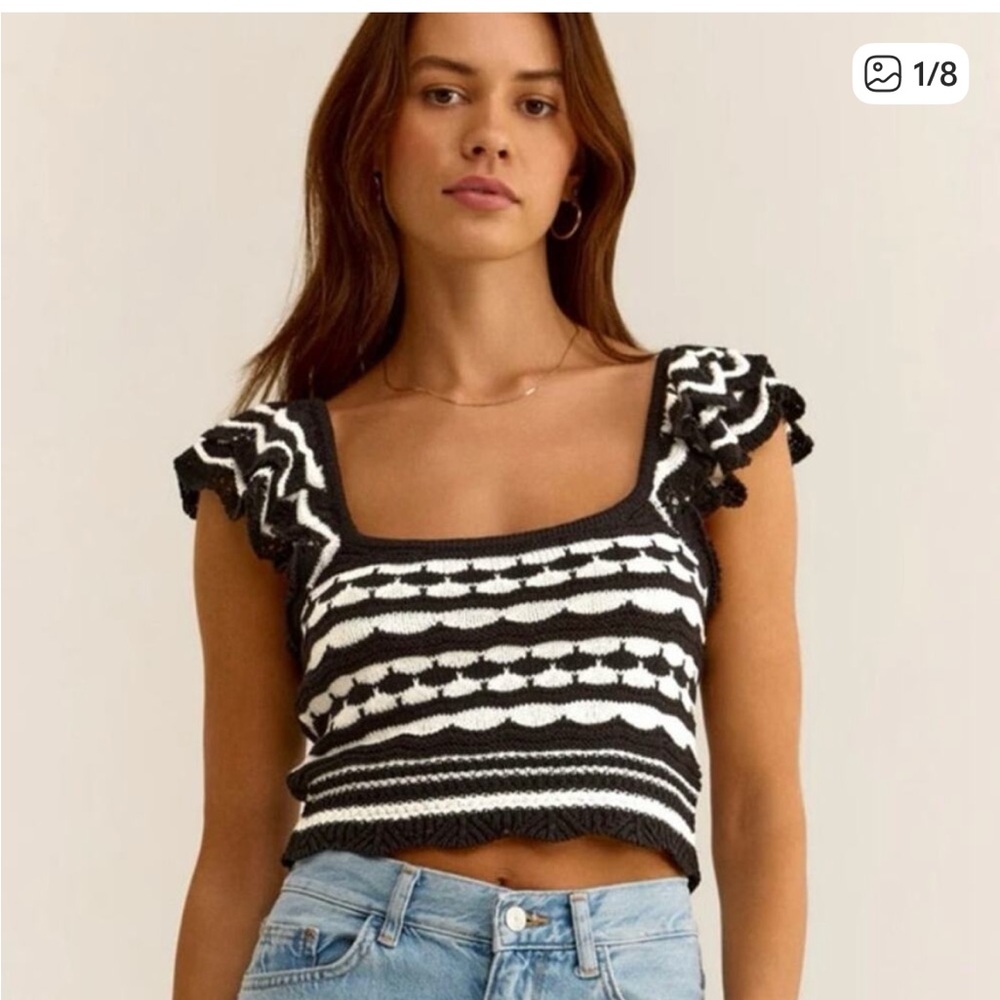 Z Supply Black and White Crochet Top